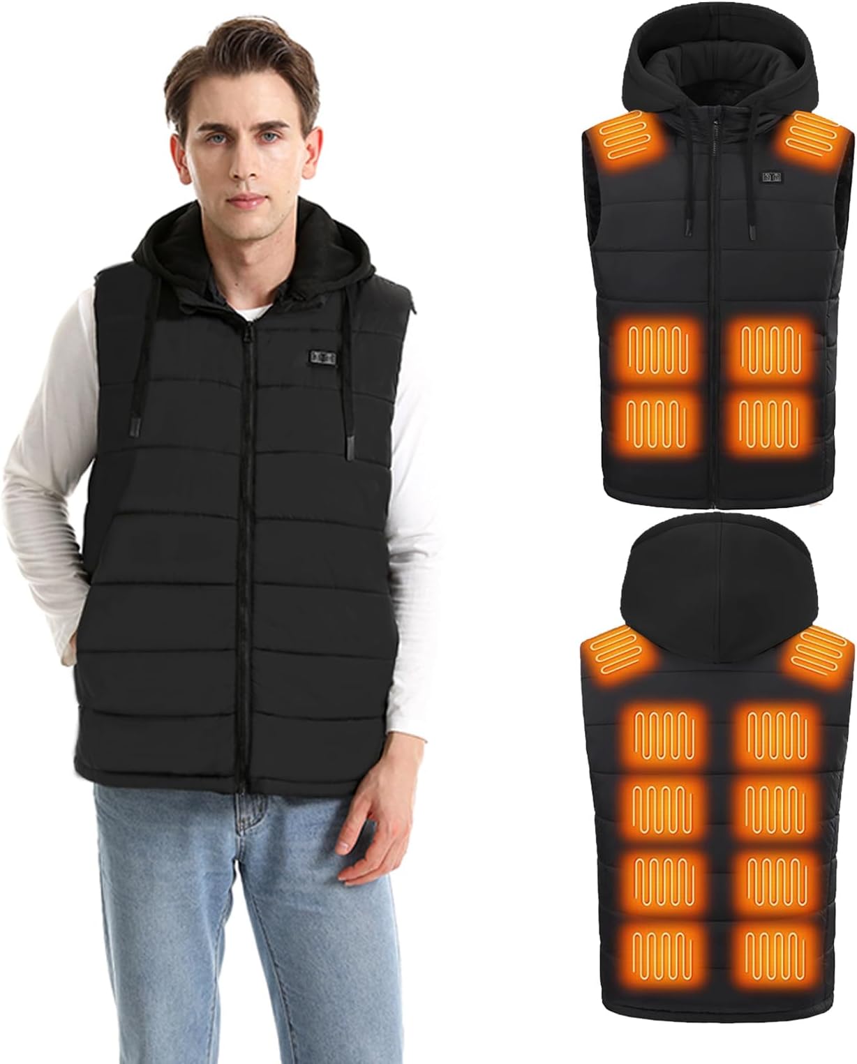 Heated Vest for Men Electric Jacket Sport Lightweight Black Outdoor Heating Mens Vest without Battery Pack