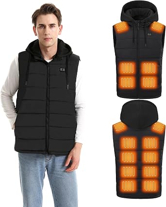 Heated Vest for Men Electric Jacket Sport Lightweight Black Outdoor Heating Mens Vest without Battery Pack