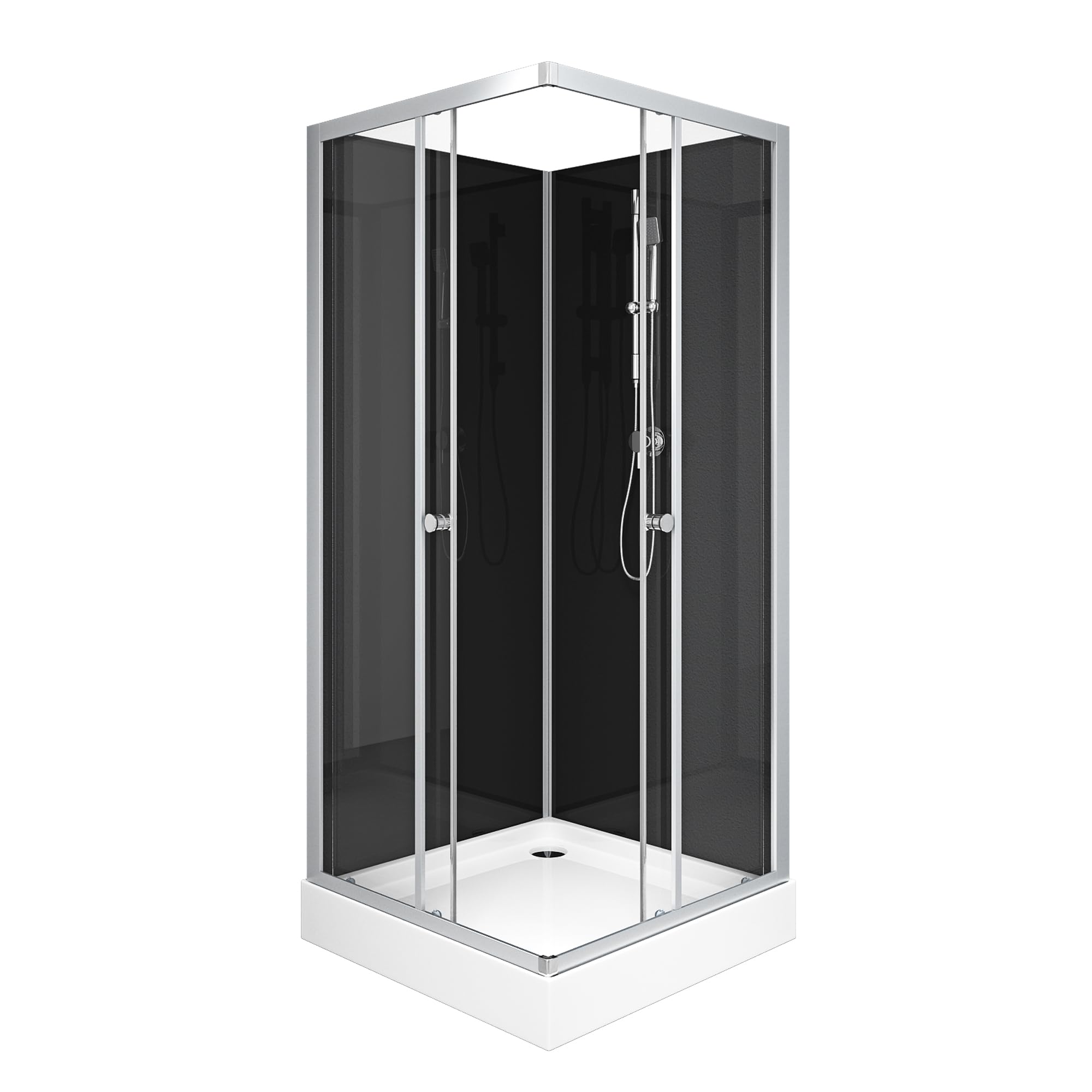 MARWELL Kompletny prysznic Black Reef – kabina prysznicowa 80 x 80 x 195 cm – z eleganckim wejściem narożnym i wygodną wysokością wejścia 15 cm – stylowy kompletny zestaw