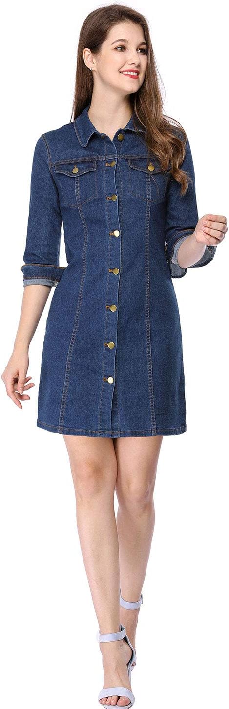 Allegra K Women's Button Down Denim Dress 3/4 Sleeve Summer 2025 Jeans Mini Dress - Image 4