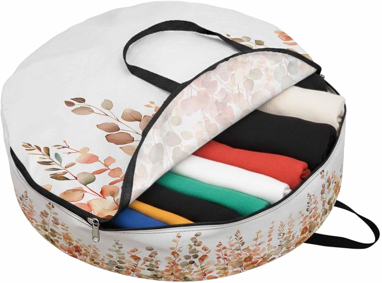 Fall Thanksgiving Round Storage Bag 36 Inch, Retro Fall Leaves Clothes Storage Container with Handles Heavy Duty Organizer for Comforter, Bedding & Holiday Wreaths
