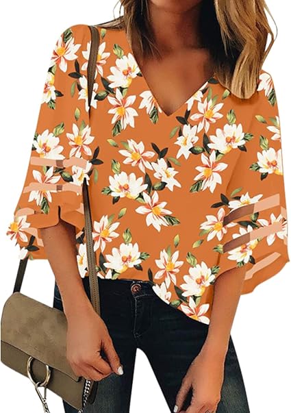 Top Donna Con Maniche 3/4 E Scollo A V – Tunica Plissettata Morbida, Tinta Unita, Casual Chic, Taglie Comode