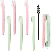 3 Boxes Eye Brow Razors, Small Head Eyebrow Face Razors Dermaplaning Blades, Women & Men, Green & Pink, 6 Pieces, Eyelash Brush, Storage Case