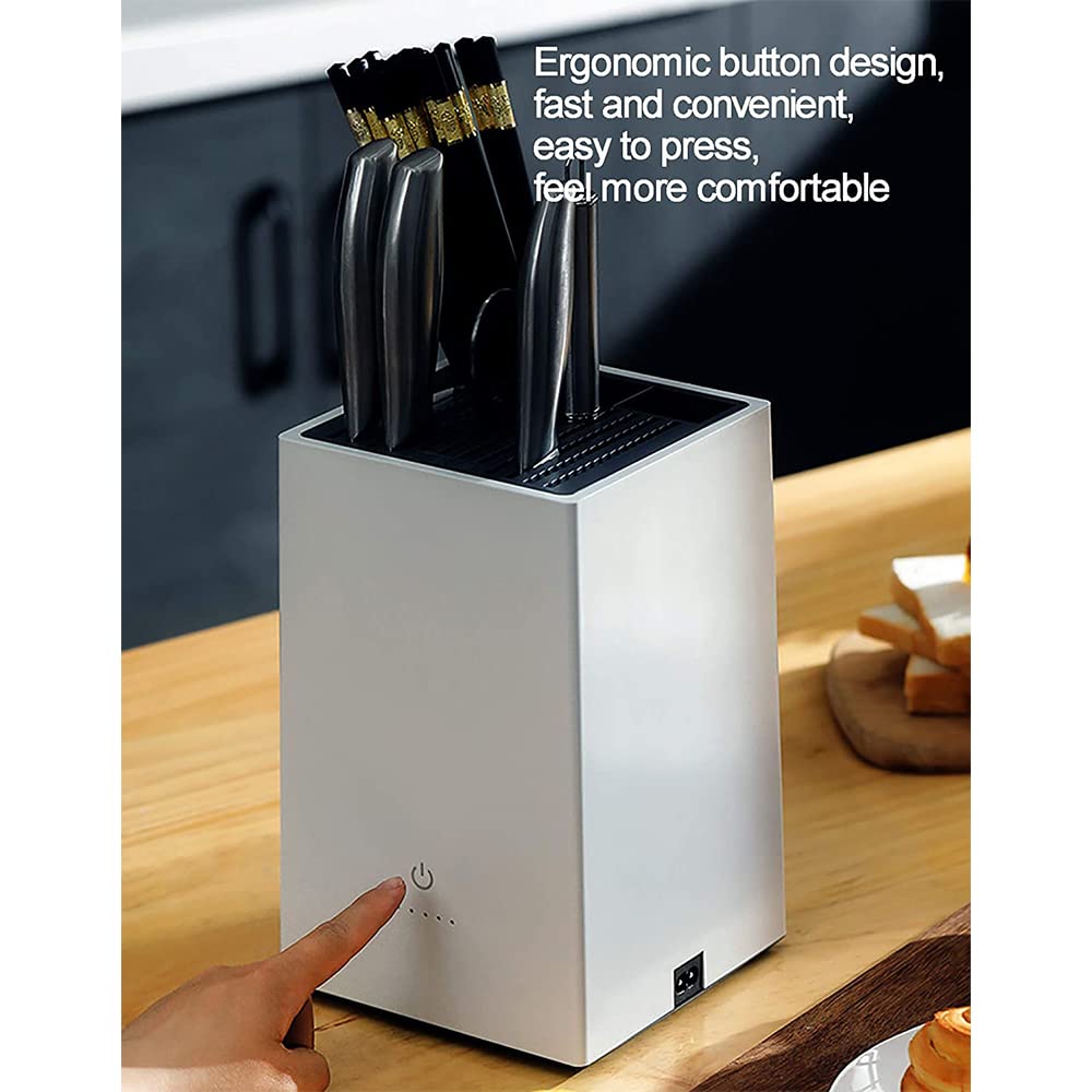 Sterilizzatore a blocchi UV con asciugatura ad aria calda, igienizza lame e posate, indicatore LED, design ABS facile pulito, mantiene gli strumenti da cucina igienici e asciutti per un uso quotidiano