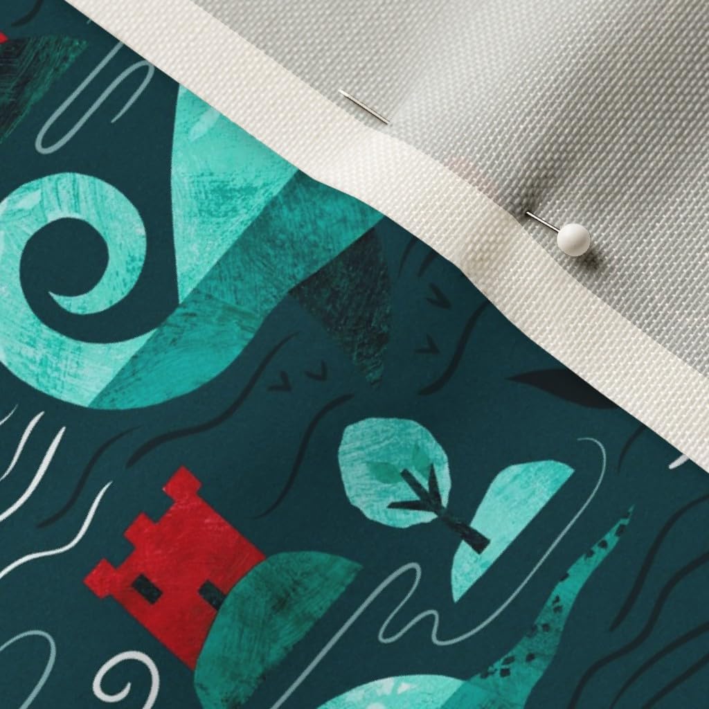 Spoonflower Fabric - Loch Ness Monster Nessie Teal Blue Red Scotland Mythology Printed on Upholstery Velvet Fabric Fat Quarter - Upholstery Home Decor Bottomweight Apparel