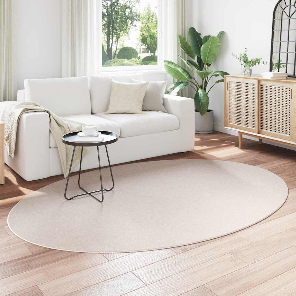 Tapis ovale - 160 x 230 cm - Sable - Tapis de salon moderne antidérapant et pliable - Facile d'entretien - En polyester - Pour couloir et salon - Modèle HUARTE