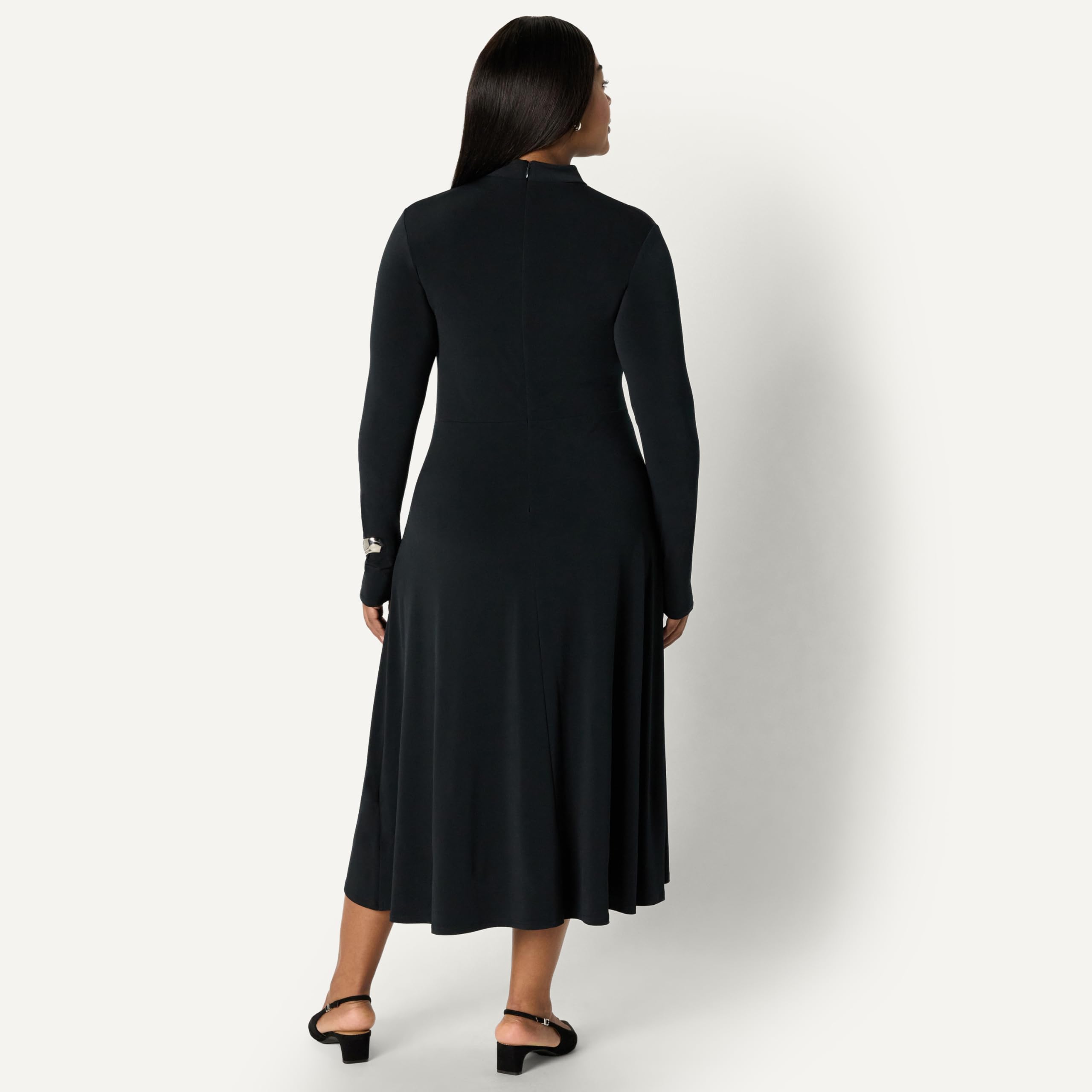 Amazon Essentials Mujer Vestido Maxi Corto de Manga Larga, Entallado y con Vuelo