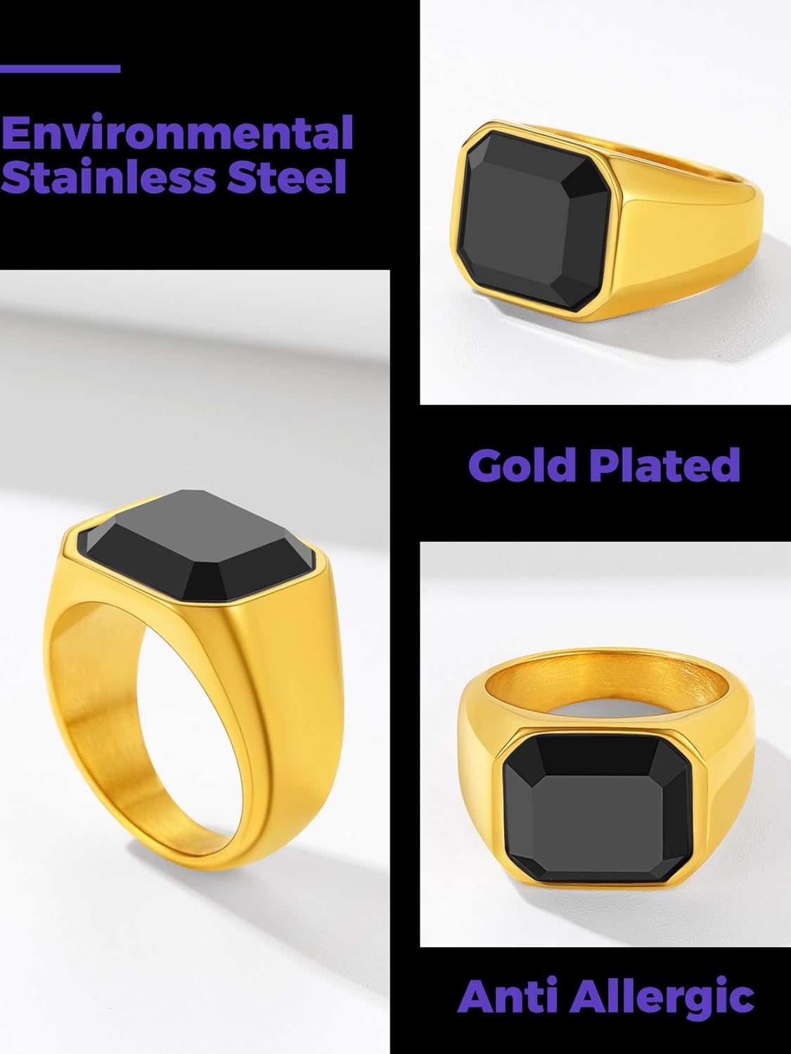 Richsteel Black Onyx Signet Ring for Men - Image 6