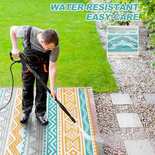 Image of Lahome Waterproof Outdoor Rug 6x9, Reversible Outdoor Plastic Straw Rug