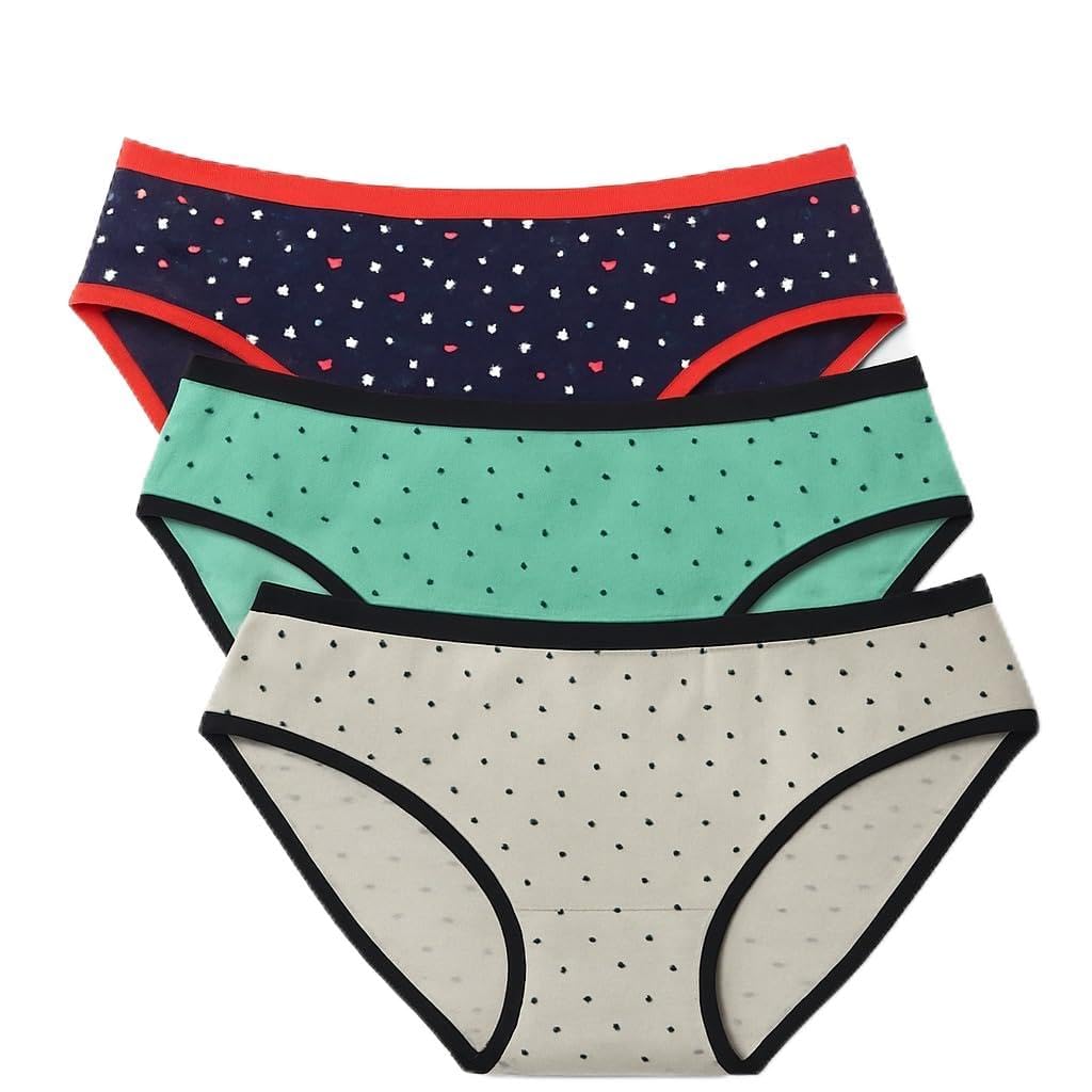 onlinia Women's Mid-Rise Cotton Bikini Panties – Pack of 3 | Women's Cotton Low Waist Printed Bikini Panty(Subtle Dot Pastels)-picture-33