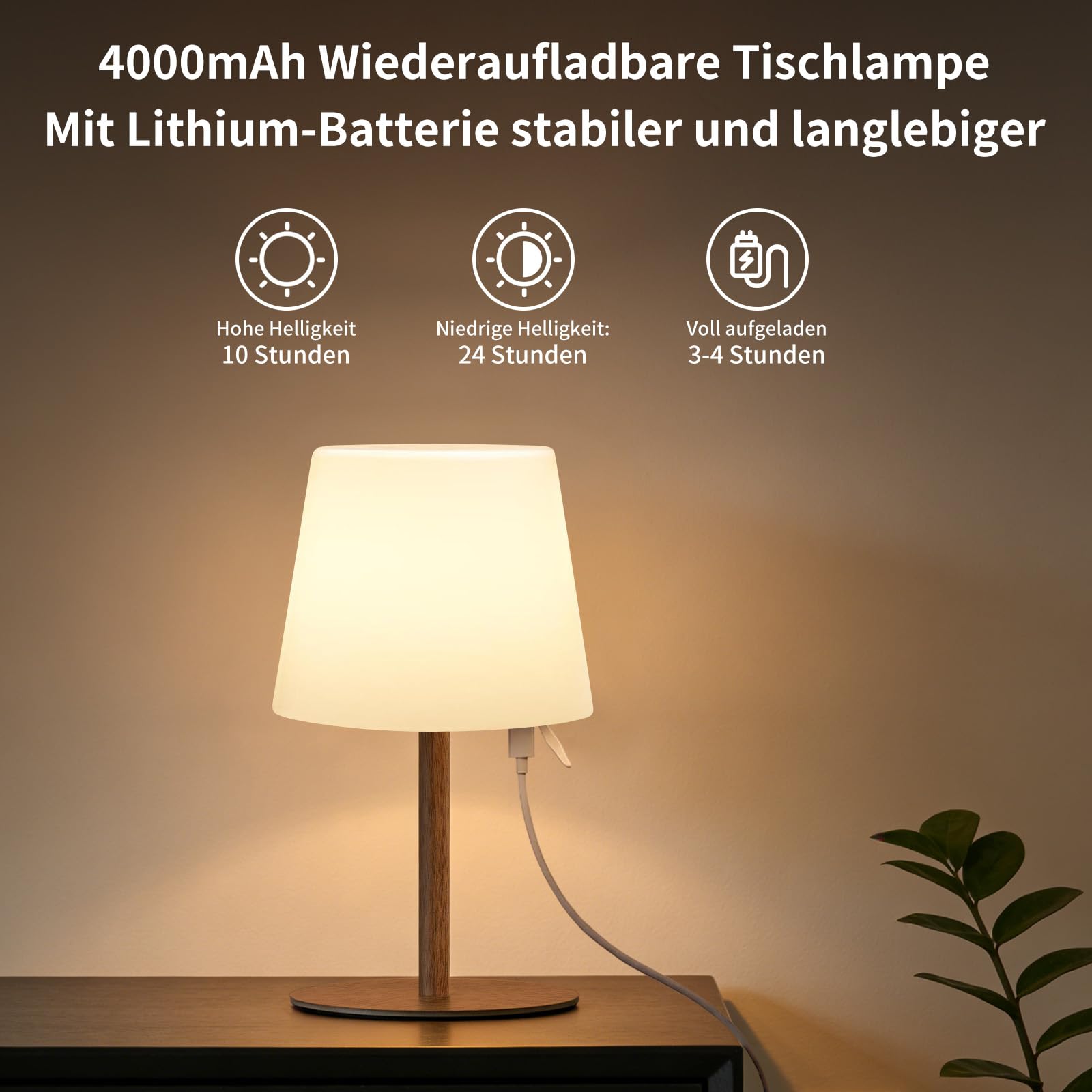 2er Set kabellose Tischlampe mit Fernbedienung, IP64 spritzwassergeschützt, Weißlicht bis 130 lm + RGB, 4000mAh Akku, 2 Höhen 27/41cm, stufenlos dimmbar, Timer, für innen & außen