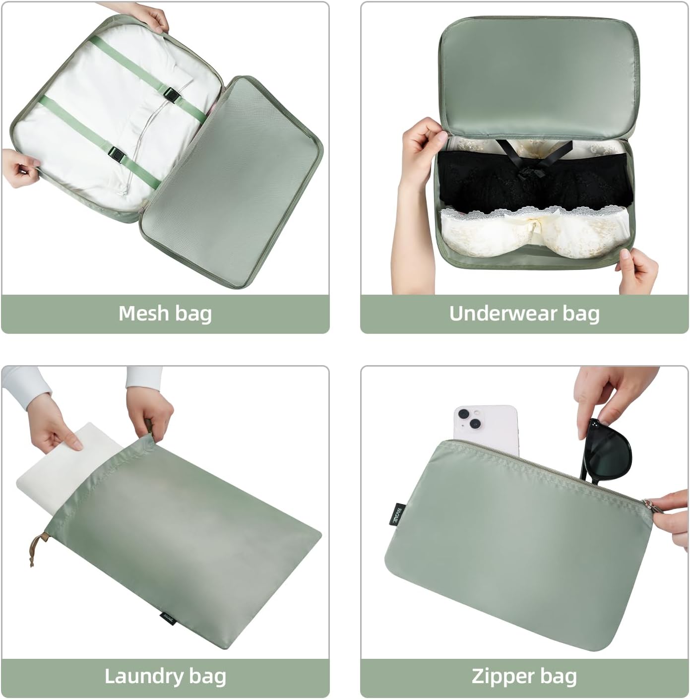 BAGAIL 10 Set/4 Set Packing Cubes Various Sizes Packing Organizer for Travel Accessories Luggage Carry On Suitcase, 10-Matcha Green, 10 Set