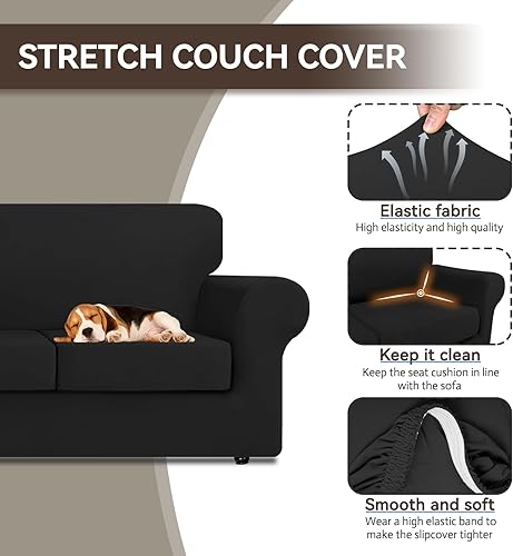 Miniatura 7 de KEKUOU 3 Fundas Elásticas para Sofá de 3 Piezas para Sofá de 2 Cojines Apto para Mascotas, Fundas de Sofá Lavables Suaves Elásticas Protector de