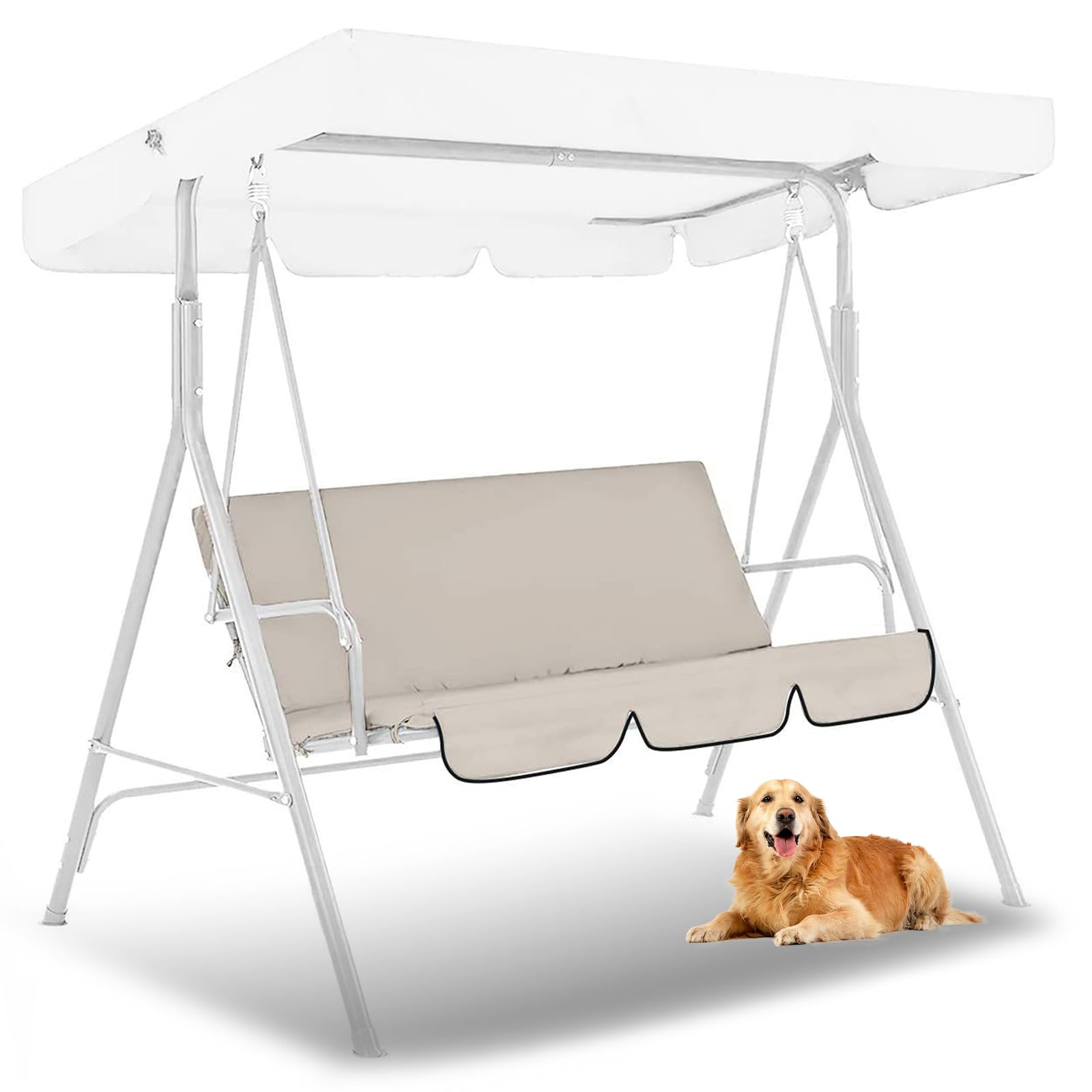 Housse de Siège de Jardin pour Balançoire de Jardin,2/3 places,600D Tissu Oxford,Imperméable Housse de Siège de Balancelle,,150 x 50 x 10 cm,pour porche,cour (Beige,150× 50×10 cm)