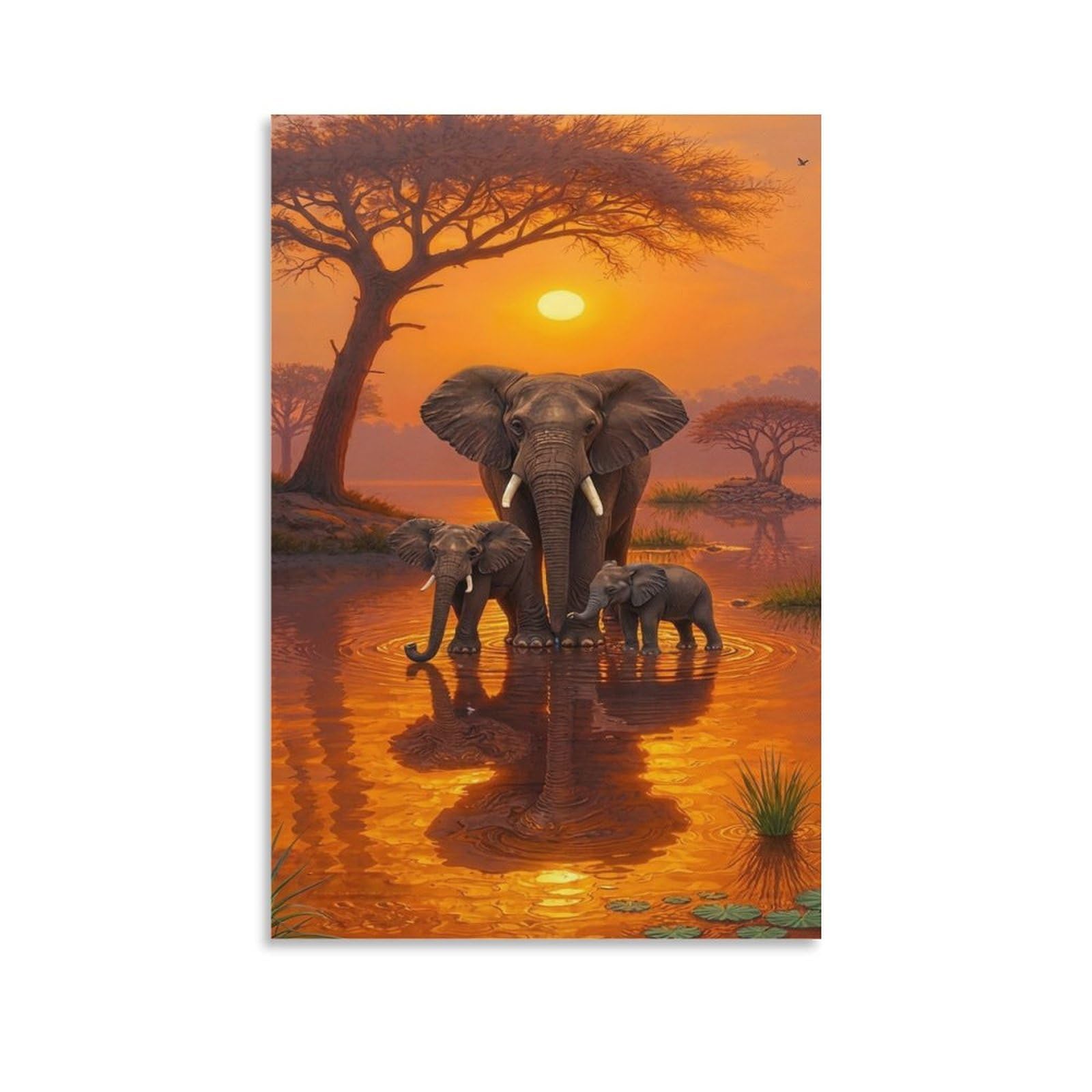 DHBANEIOK Elephant Family Sunset_1 Poster Artwork Canvas Prints Picture Modern Wall Art Picture Wall Hanging for Bathroom Wall Decor 24x36inch(60x90cm)