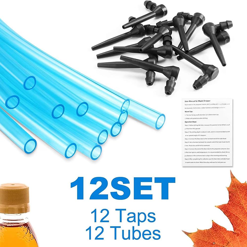 Sarini Robinets de sirop d'érable avec 12 Kits de taraudage de sirop d'érable antidérapants de qualité Alimentaire pour Fournitures de sirop d'érable
