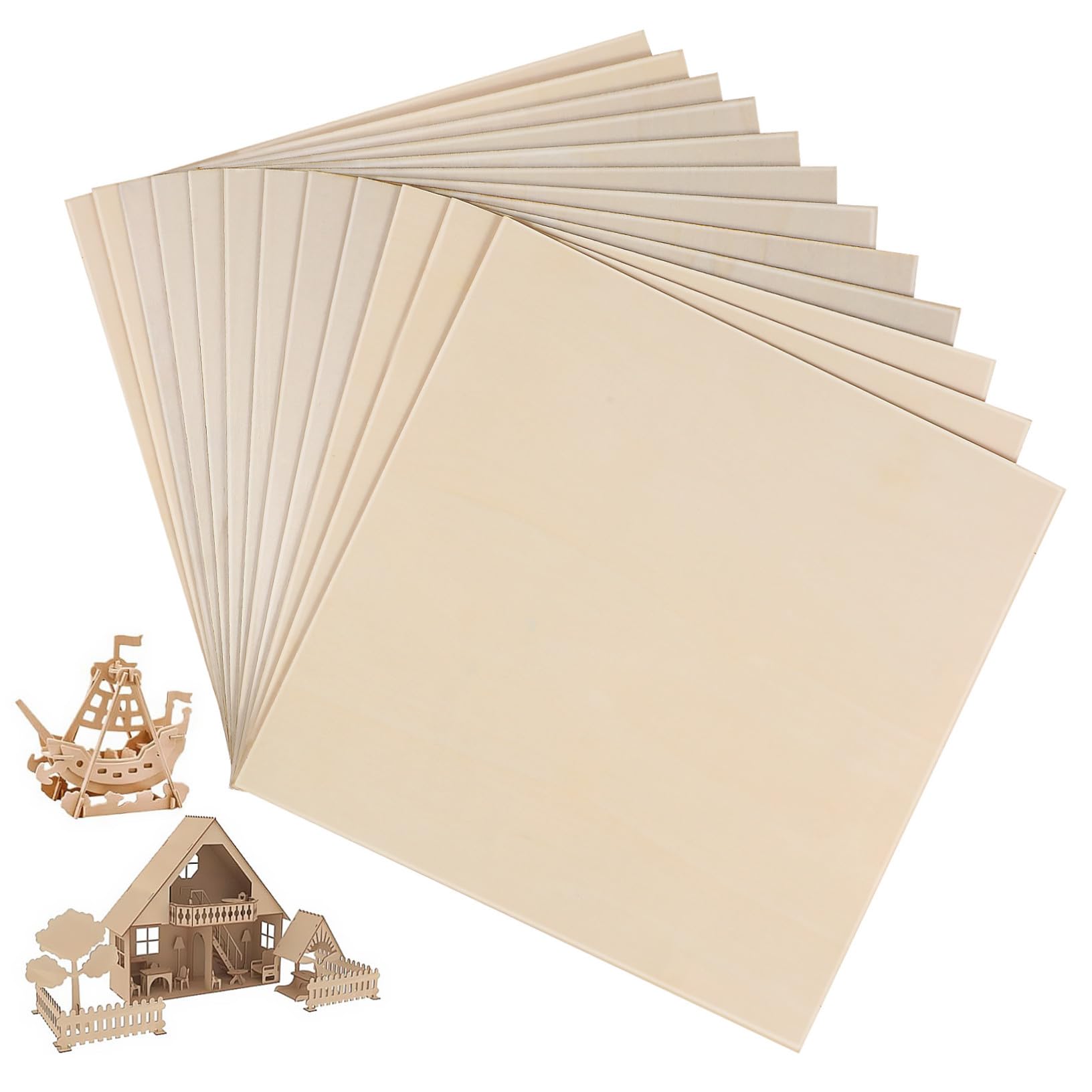 12 Pezzi Tavole in Legno Massello Quadrate Spessore Pannelli Grezzi per Artigianato Incisione Pittura e Modellismo DIY