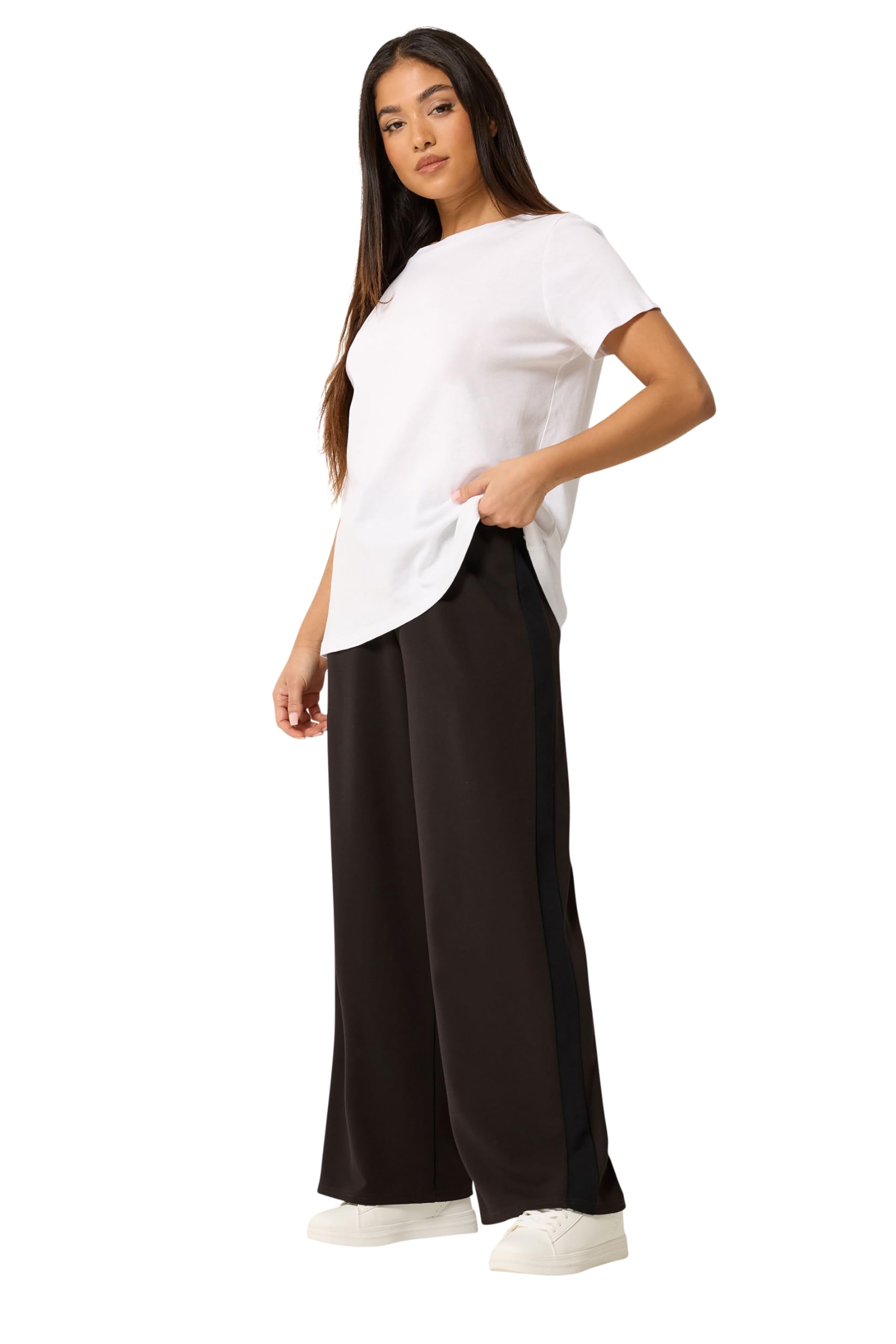 M&Co Petite Brown Side Stripe Wide Leg Trousers - Women's
