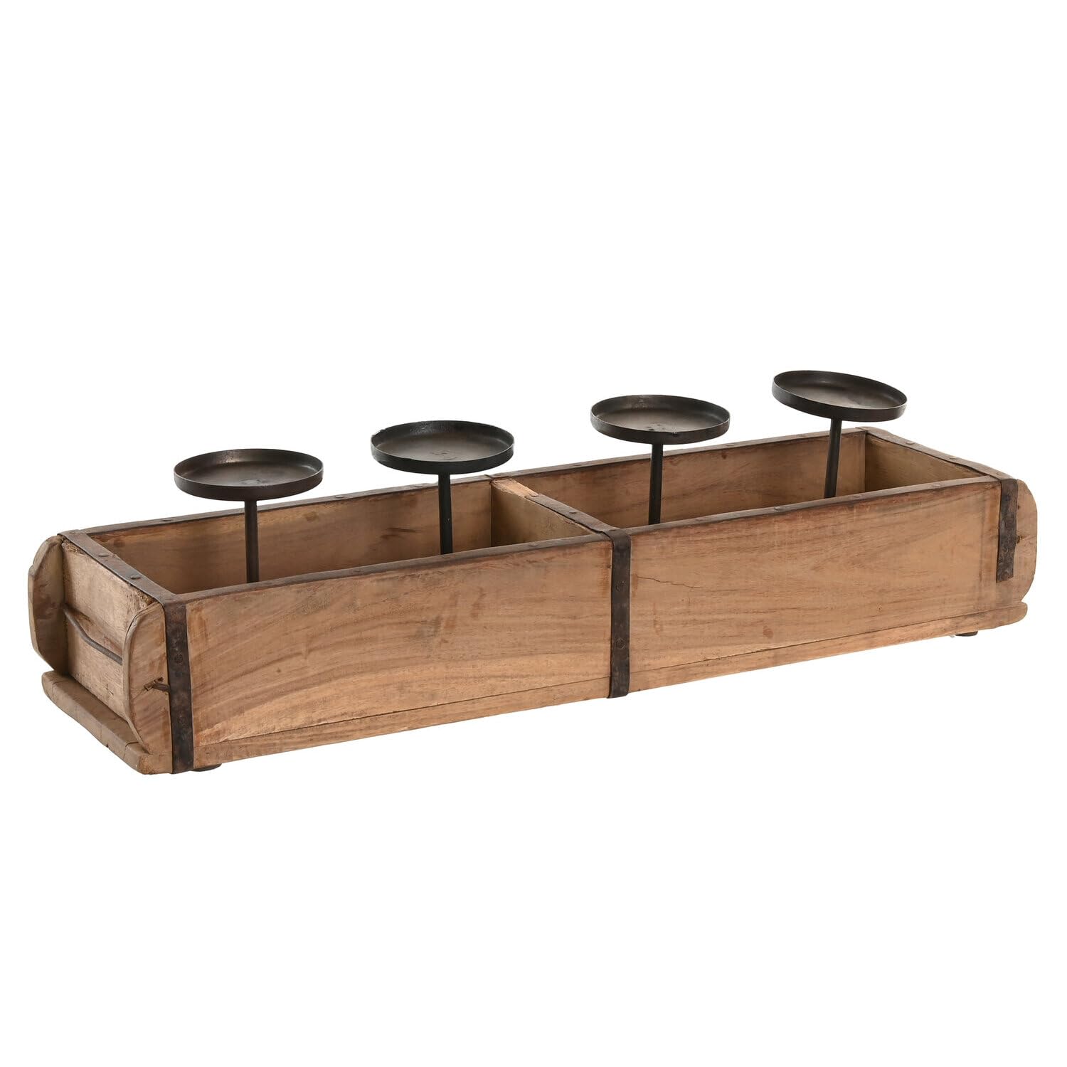 Portavela teca hierro bougeoir artisanal en bois pour intérieur cosy