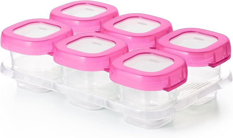 OXO Tot Contenedores de almacenamiento de alimentos para bloques de bebé de 2 onzas, color rosa