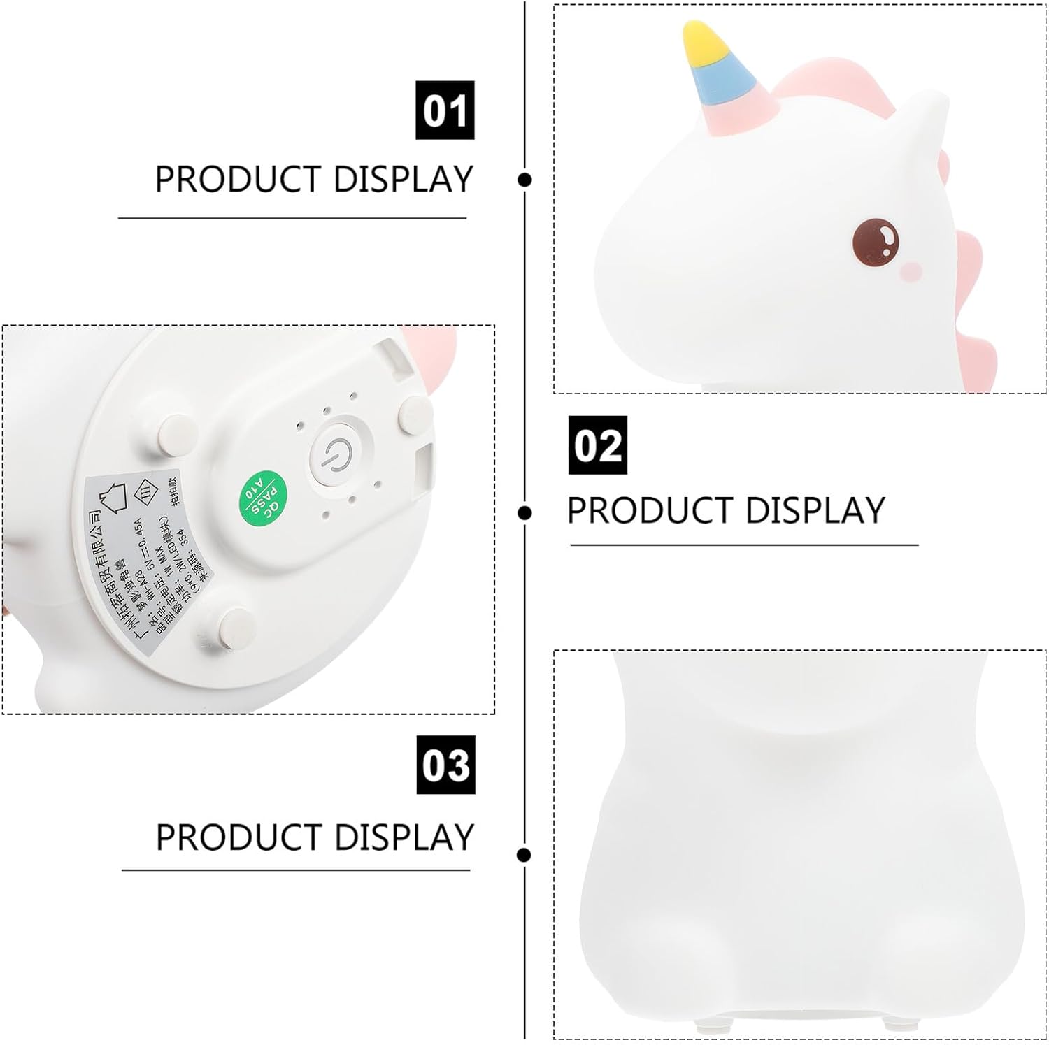 Toddmomy Unicorn Silicone Night Lamp for Nursery and Bedroom, 7-Color Changing Touch-Control LED Nightlight, Cute Animal Silicone Lamp for Room Decor