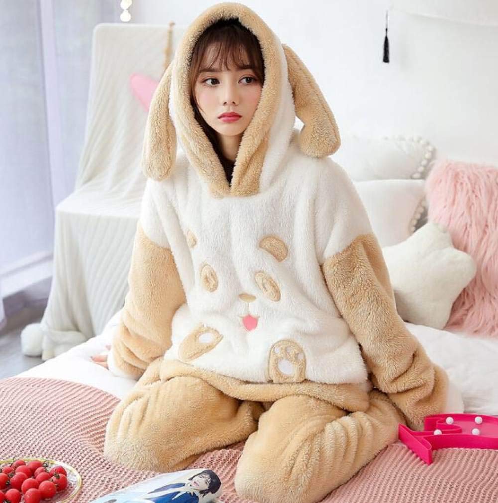 HAIBI Pyjama Femme Hiver，Polaire Pyjama 2 Pièces Filles Pyjamas Ensembles Vêtements De Nuit Dessin Animé Ours Manches Longues Pyjamas Chauds Femme Homewear