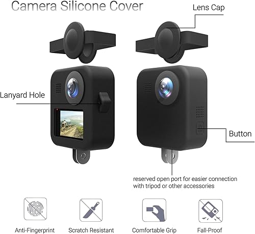 Miniatura 2 de Cuerpo de cámara de silicona y cubierta de lente, funda de silicona suave, cordón ajustable, para Max, negro