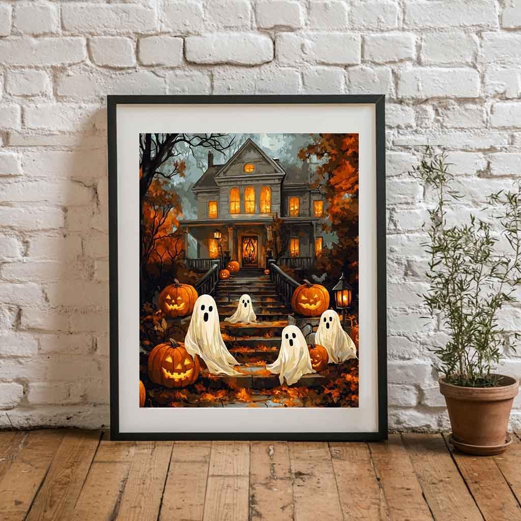 WRTCPOC Pumpkin Ghost Embroidery Kit for Adults,Halloween Castle Stamped Counted Cross Stitch Kits,11CT Embroidery Starter Kit Pattern Needlepoint Kit