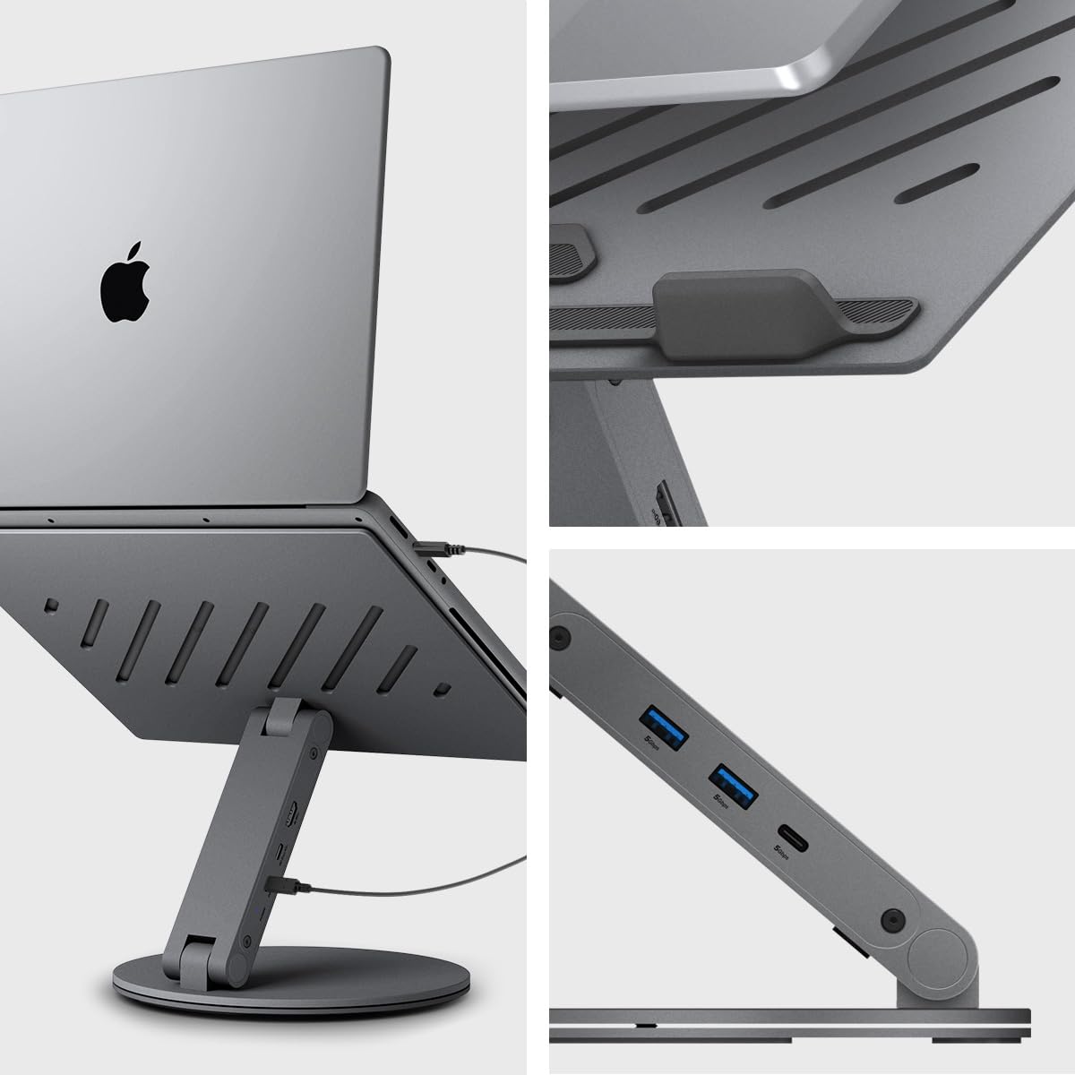 Spigen ArcDock Laptop Stand with 6 in 1 Hub USB-A 3.0, USB-C 3.0, PD 100W, 4K 60Hz HDMI Universal Adjustable Folding Laptop Dock with 360 Rotating Base - Space Grey 11 613OIEn0hwL. SL1200