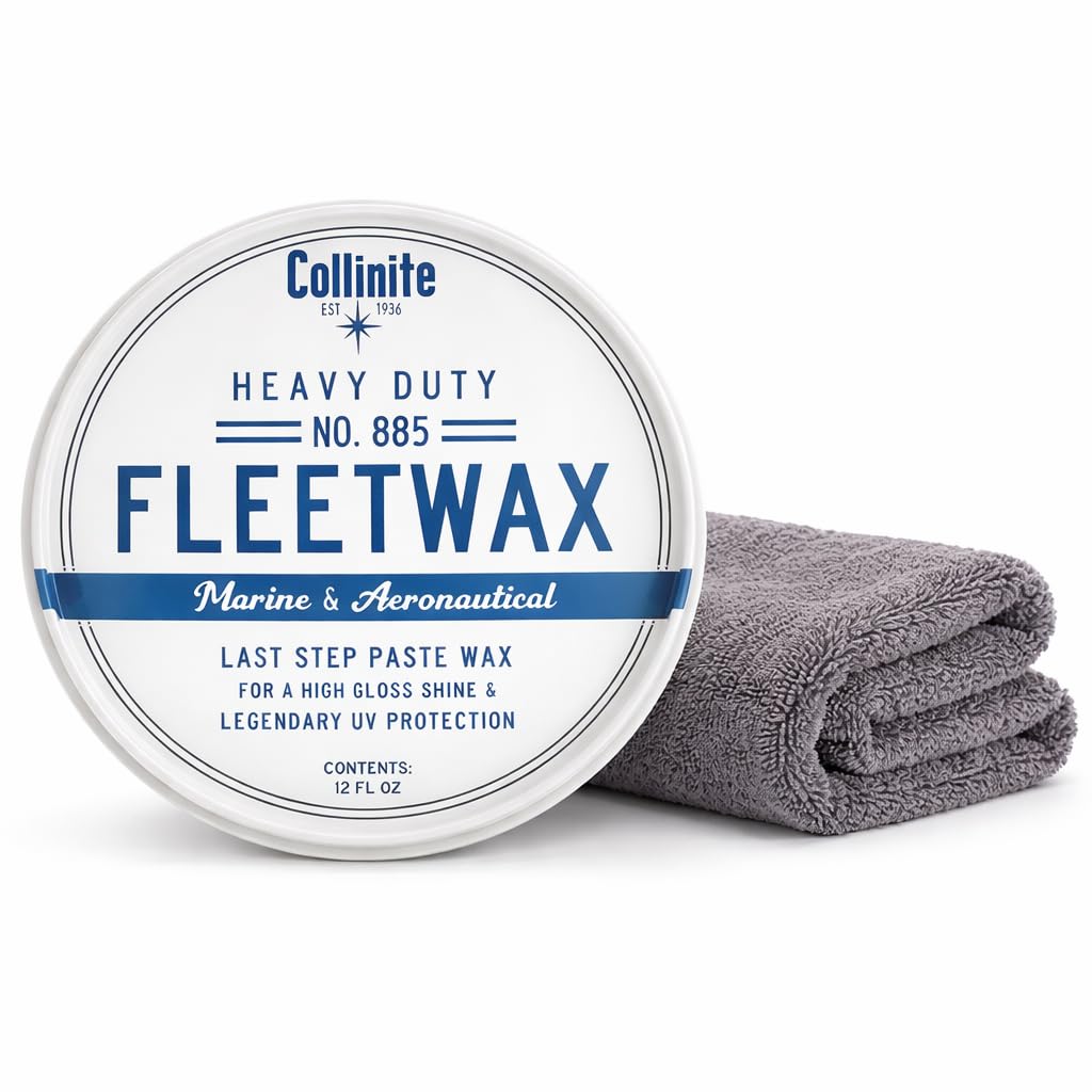 Collinite No. 885 Fleetwax Pasta 16 oz (473 ml) – Cera di alta qualità per barche, yacht e automobili, protezione da sale, UV e acqua + panno in microfibra 40 x 40 cm e tampone applicatore Fiwiko