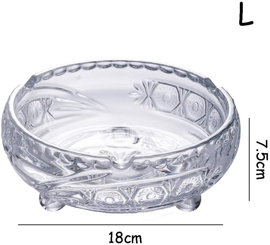 Home Ashtray Large Deep Crystal Glass Ashtray,Round,Clear,Smoke Cigars Cigarettes Tabletop Tray,Unique Etched Pattern,Decoration,Gift Household ashtrays(B,L) image 2