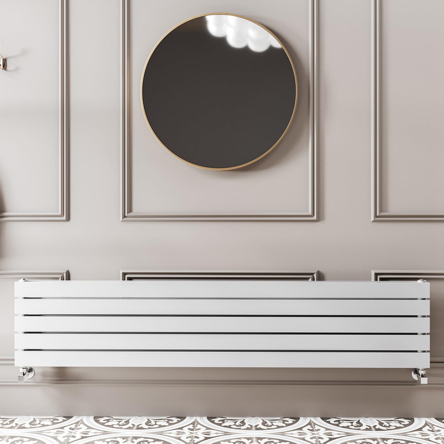 Go Bathrooms Pinta 340 x 1600mm Horizontal Radiator White Flat Panel Double Column Wall Mounted Designer White Radiator Central Heating Includes Brackets