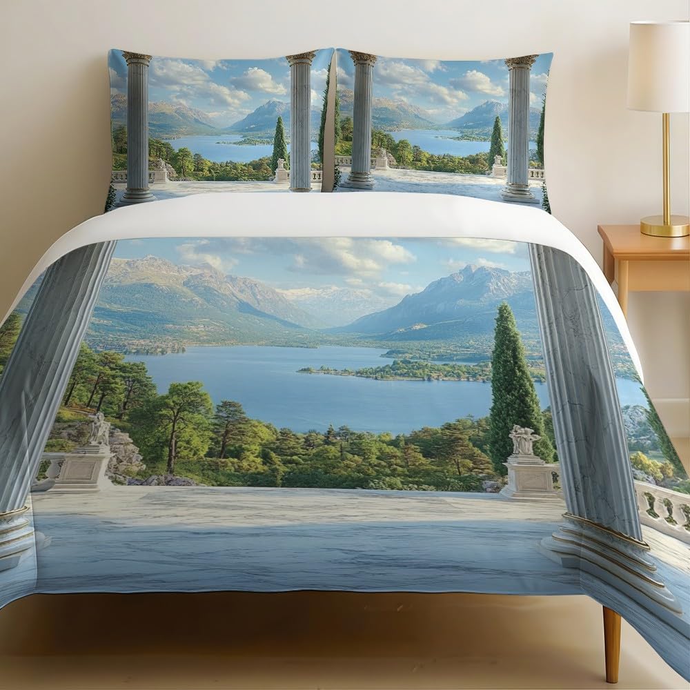 Parure de lit 2 personnes chalet montagne bleu nuit 240x260 cm