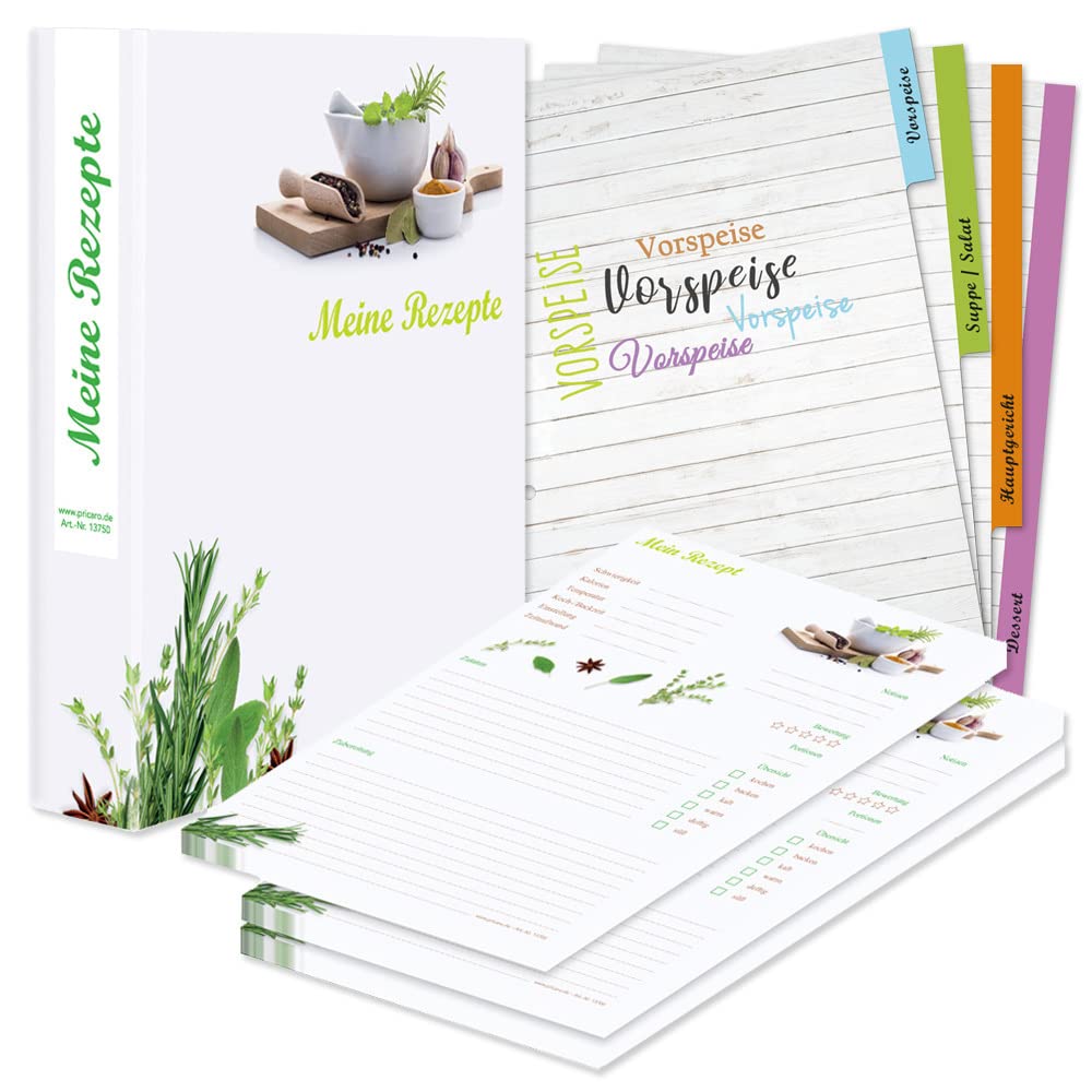 PRICARO Rezeptordner Komplett-Set "Gewürze", A4, 8 teilig