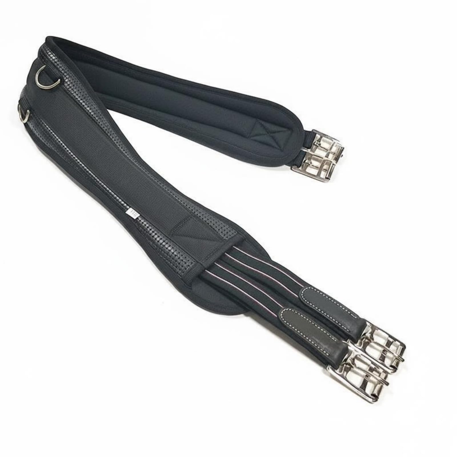 Jiuvaso Cintura Equestre per Cavallo con Imbottitura Cinturino con Fibbia Regolabile Design Curvo Rinforzi Alle Estremità Materiale in Pelle E Lega Adatta per , Nero , 105cm