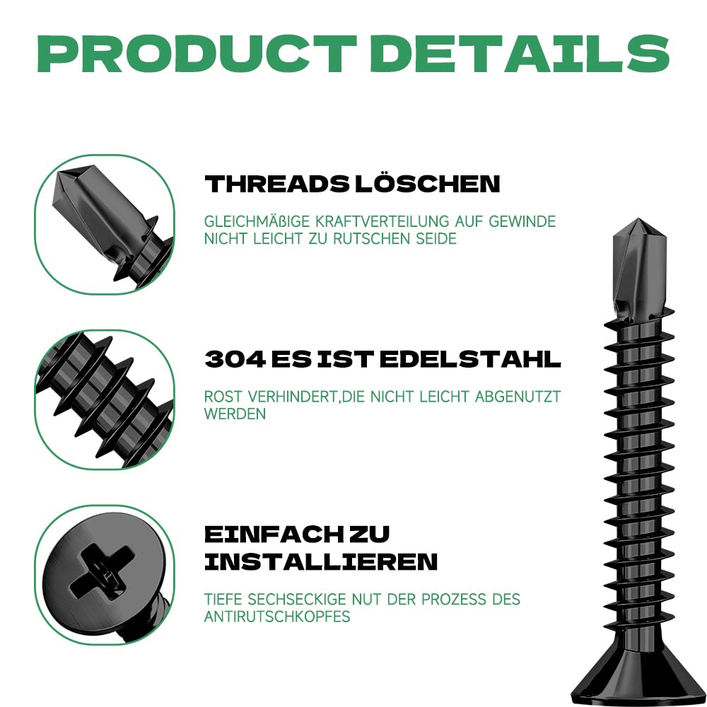 Jyvex 210 pcs Black Self Tapping Screws metal, M4.2x25mm Self Drilling Screws - Image 3