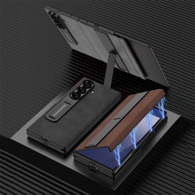 Funda De Cuero De Gamuza para Teléfono Samsung Galaxy Z Trifold, Protector De Pantalla De Vidrio Templado, Funda con Tapa Magnética con Soporte Plegable Doble (Negro,Gamuza)