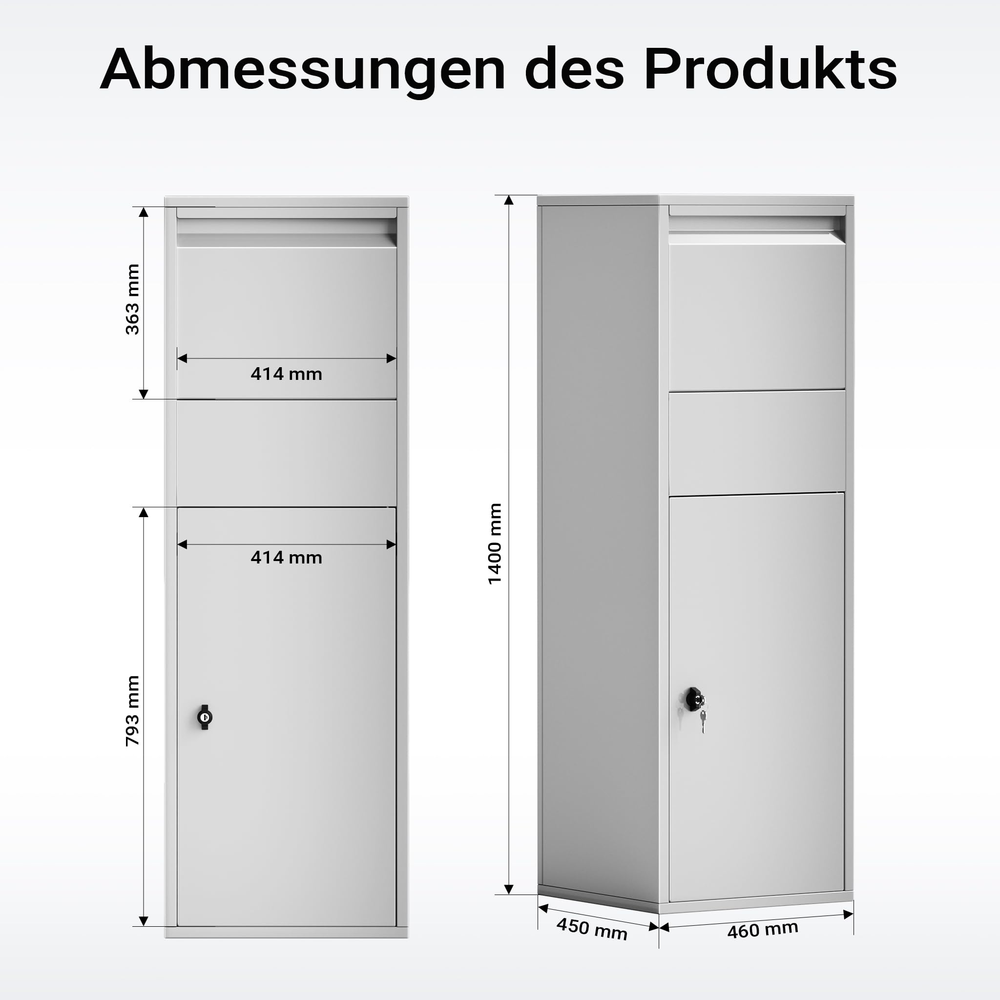 Wiltec Paketkasten silberfarben 460 x 450 x 1400 mm Paketbox Standbriefkasten