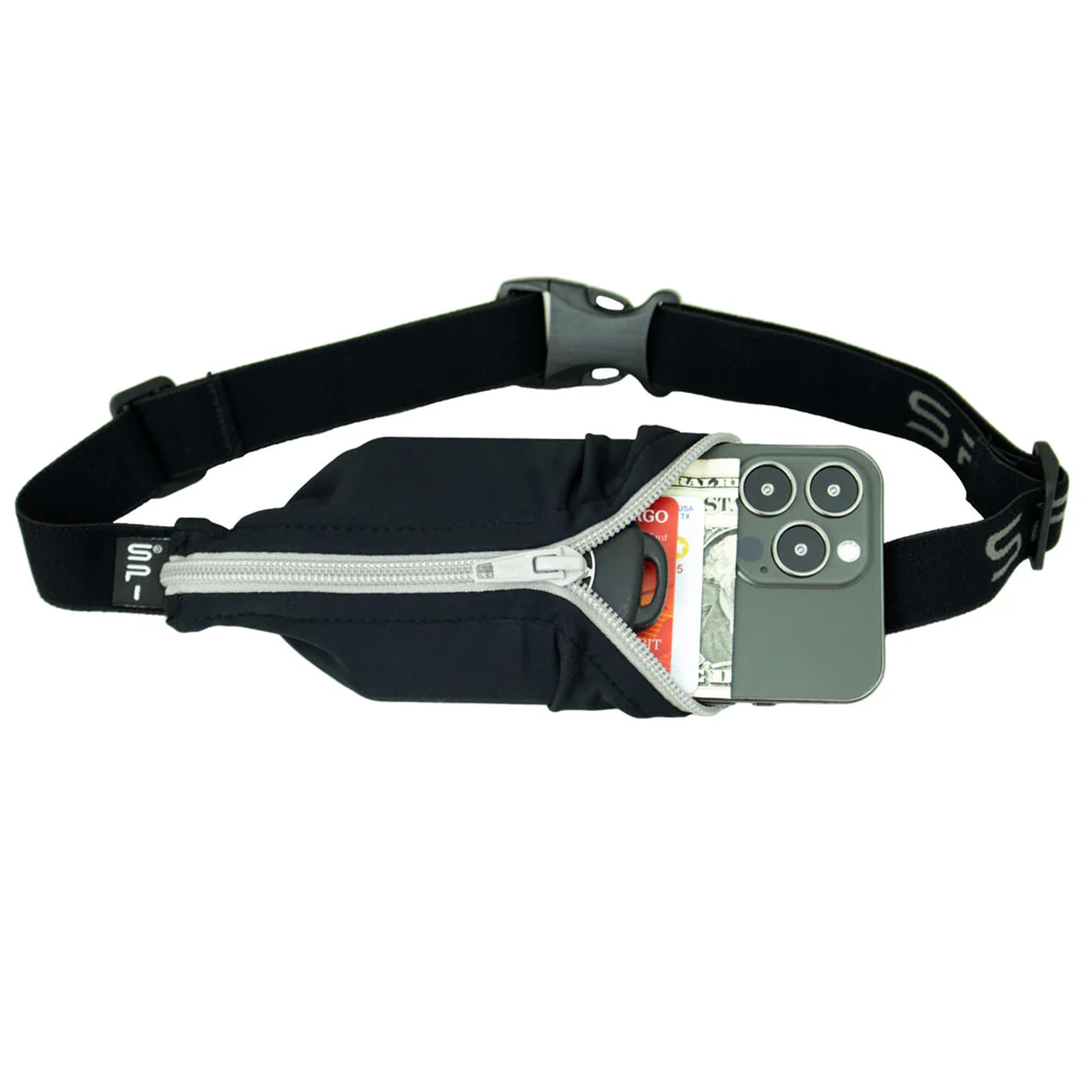 SPIbelt Running Belt Original for Women Men, Phone Holder for Running, Running Fanny Pack, Holder for Phone, Running Waist Pack, Adjustable Waist, [Fits All Phones]. Black with Anthracite Zipper