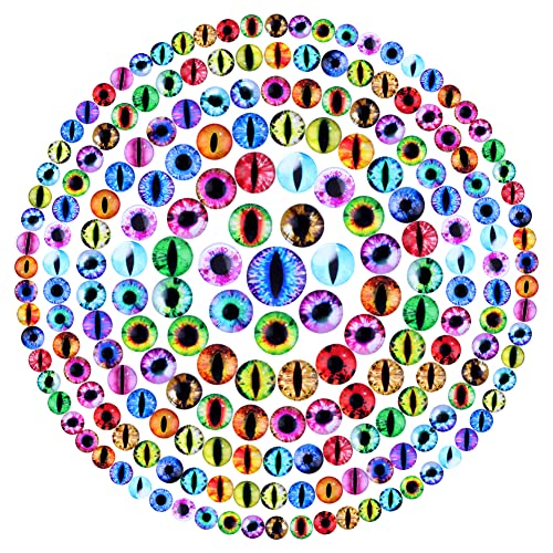 Aipridy 200 Pieces Mosaic Printed Glass Dome Cabochons Mixed Color Flower Pattern Half Round Crafts Mosaic Tiles for Photo Pendant Jewelry Making (Mixed size, Dragon eye)