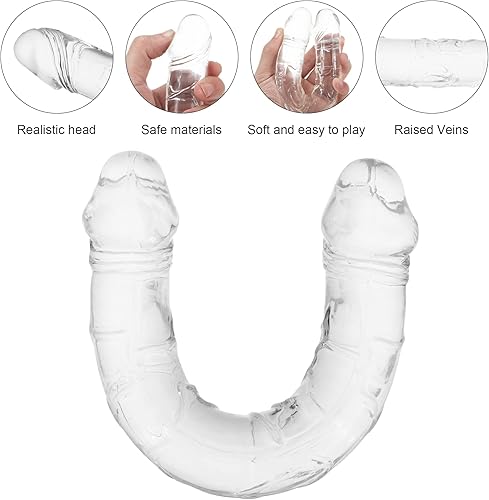 Miniatura 3 de Consolador doble de cristal de 9 pulgadas, consolador largo anal realista, suave y flexible, con venas y glande para adultos, juguetes sexuales para