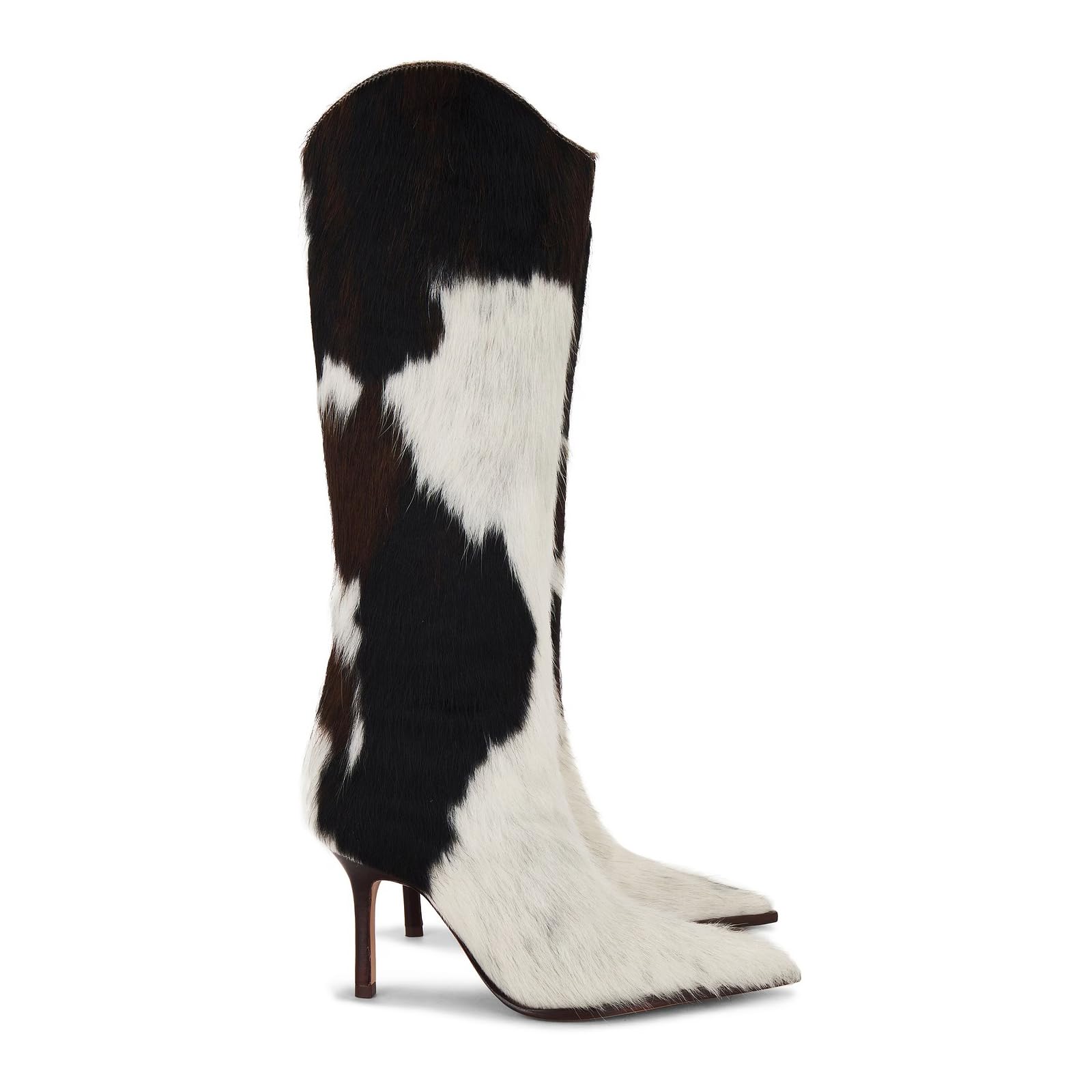 Knee High Boots for Women Pointed Toe Kitten Stiletto Heels Buckle Wide Calf Tall Pull on Sexy Boots