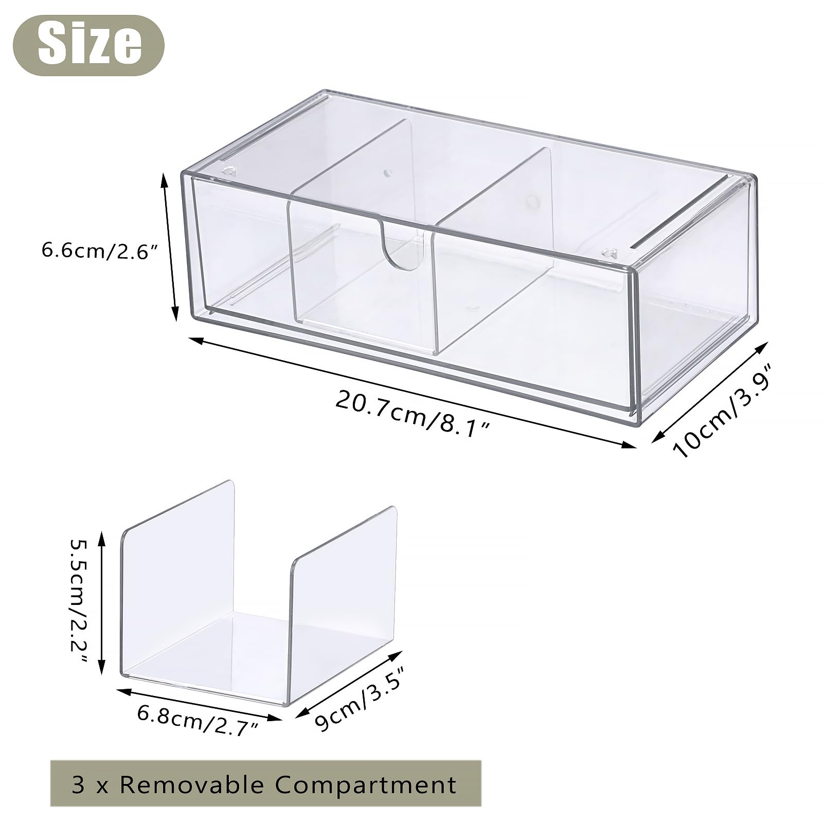 SUMTree Organisateur de tiroirs transparent plastique 3 tiroirs Boîte de rangement empilable 21x10x6cm