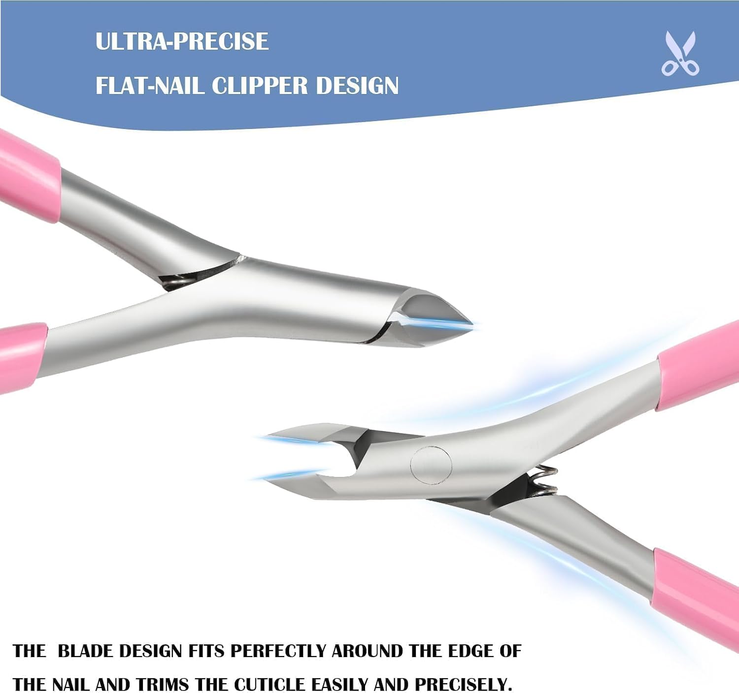 Cuticle Nippers and Trimmer Set, Non-Slip Rubber Grip Manicure Pedicure Tools, Fine Edge Cuticle Cutter & Nail Clippers for Women Men Home Use, Precision Nail Supplies (Pink-1 Pack)