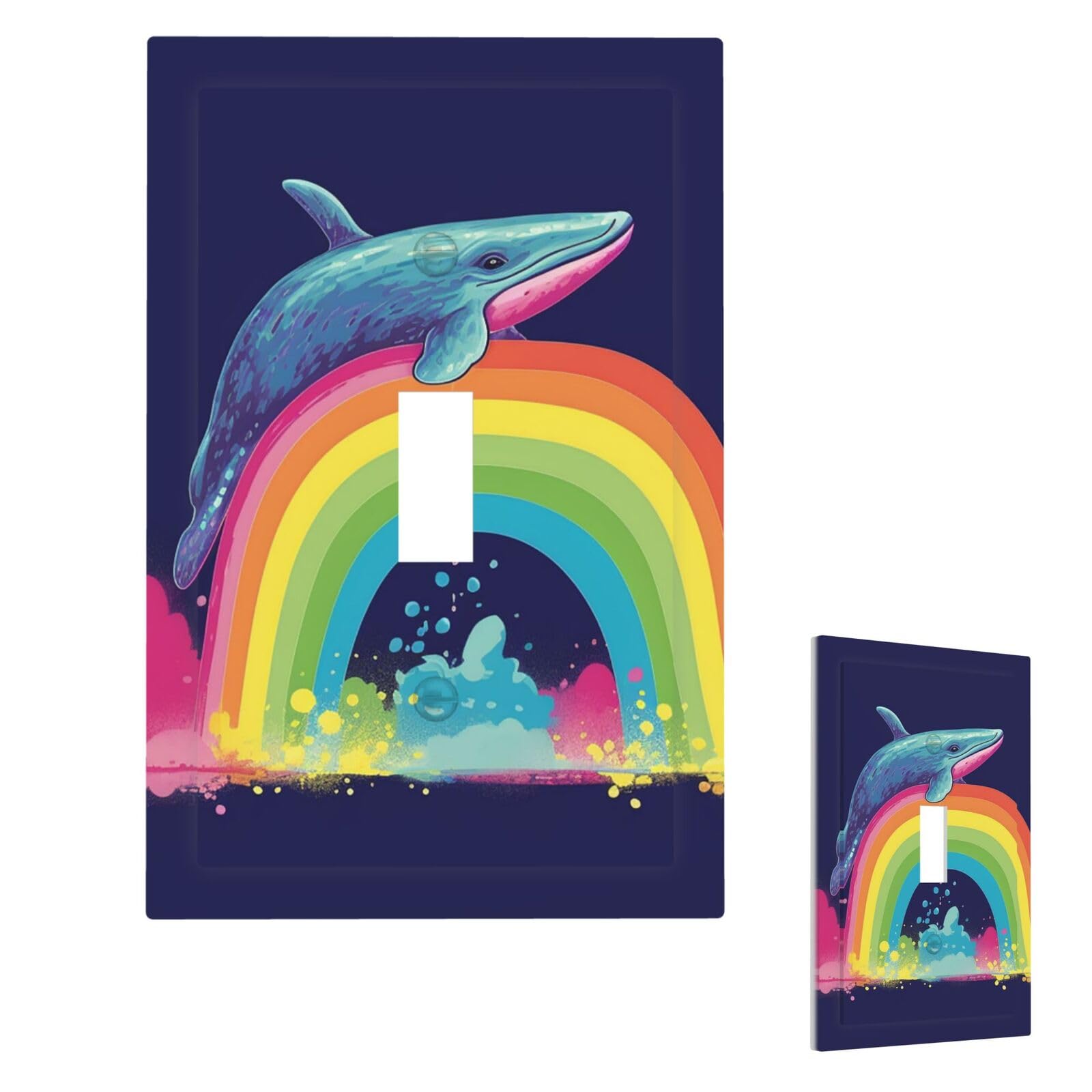 Colorful Whale On Rainbow Wall Plate Cover Modern Decorative 1 Gang Light Switch Cover Unbreakable Receptacle Outlet Covers For Living Room Bedroom Home Decor Single Toggle