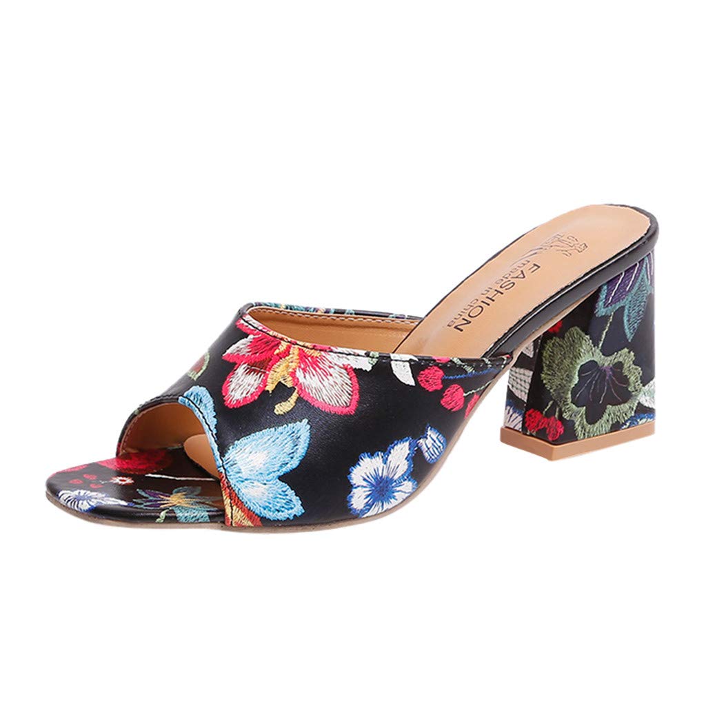 POTTON Summer Work Shoes Women Peep Toe Slip On Block Heel