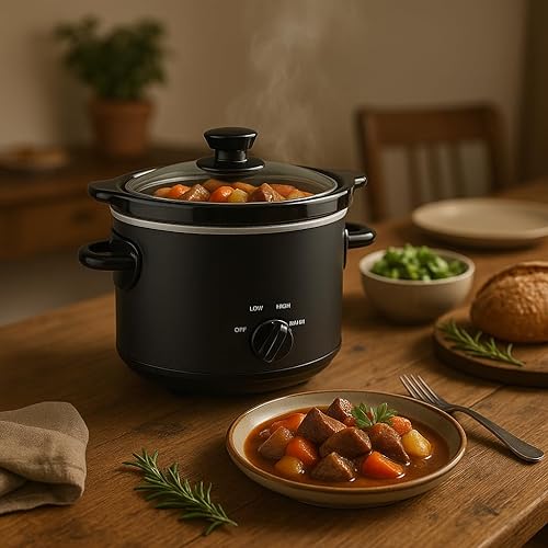 Miniatura 3 de Olla de cocción lenta manual de 2 cuartos de galón con inserto de cerámica extraíble y tapa de vidrio, olla de cocción lenta negra mate, fácil