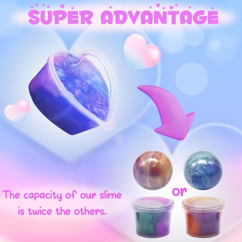 28 Pack Galaxy Slimes Set, Heart Slime Stress Relief for Kids Boys Girls Valentines Day Classroom School Exchange Birthday Gifts Game Prizes