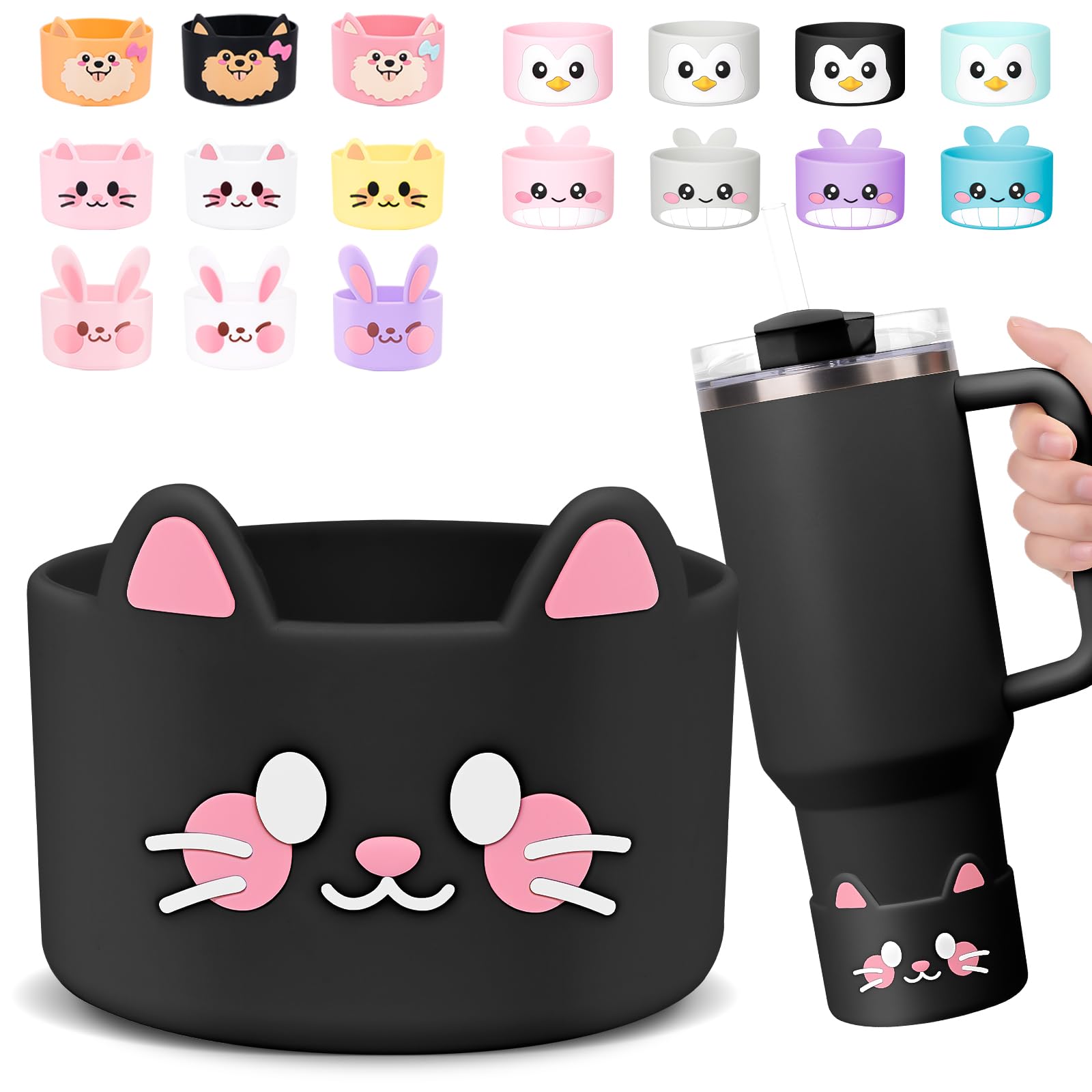 for Stanley Boot Cute Cartoon Animal Silicone Boot for Stanley Cup 40 oz Quencher Adventure Tumbler Water Bottle