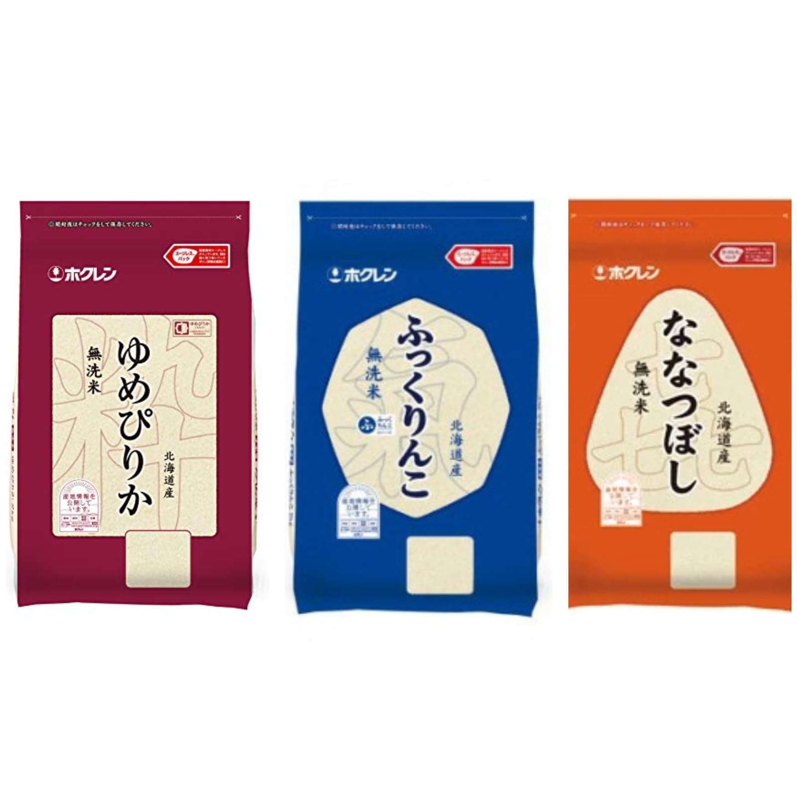 ホクレン 【無洗米】北海道産 ゆめぴりか ･ ふっくりんこ ･ ななつぼし 各 2kg 食べ比べ セット + オリジナルティッシュ付き